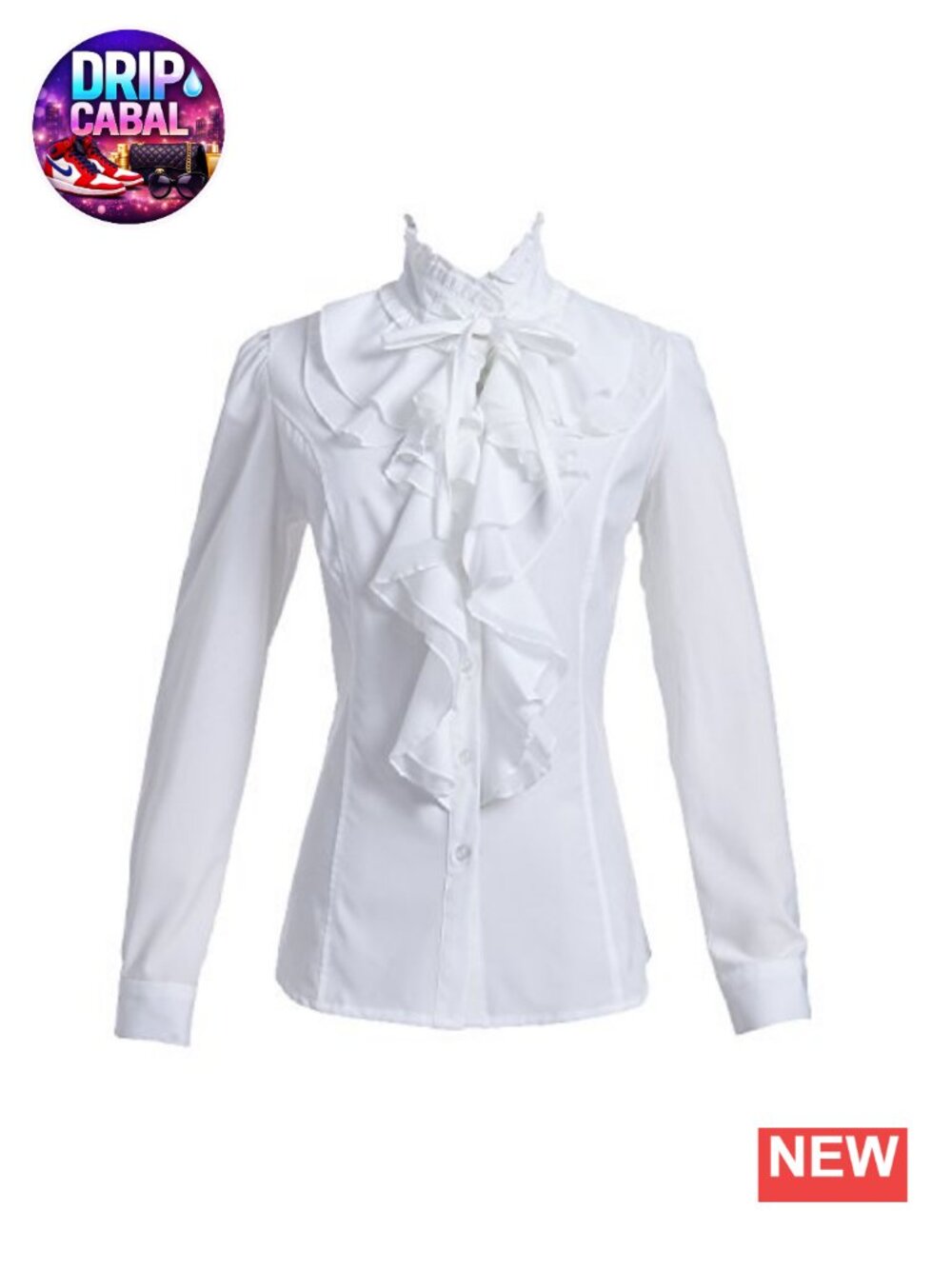 Lace Ruffle Neck Button Down Blouse Long Sleeve Victorian Style Top